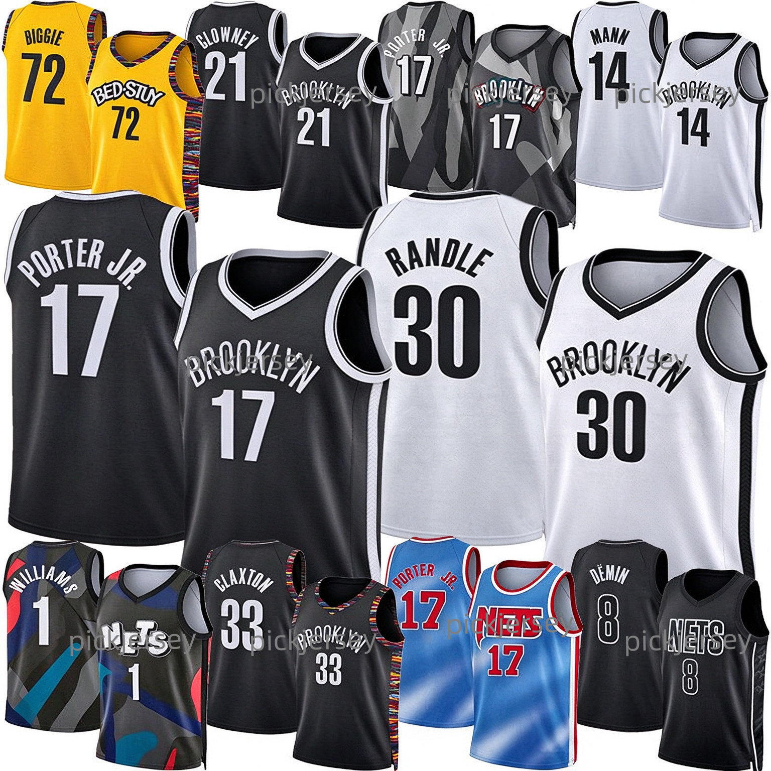 Maillot NetsS Maillot de basket-ball Brooklyns Michael Porter Jr. Julius Randle Nic Claxton Ziaire Williams Egor Demin Noah Clowney Terance Mann