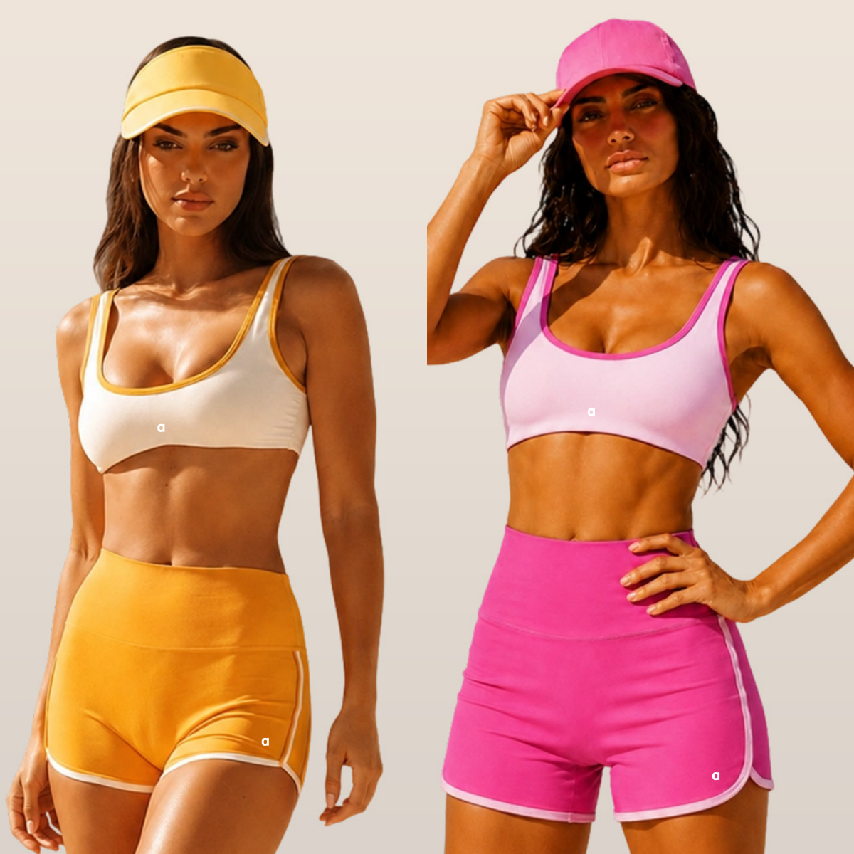 A3078 Ensemble de yoga à blocs de couleurs Soutien-gorge de sport Short Taille haute Haut de fitness décontracté avec coussinets intégrés Tenue d