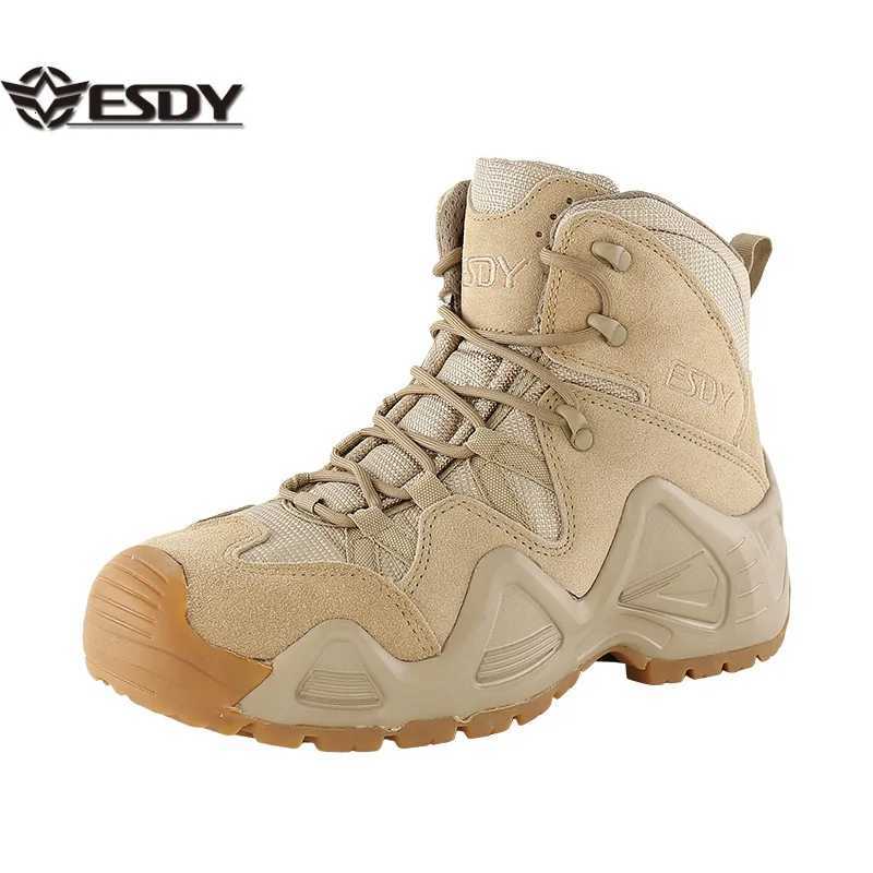 Outdoor Shoes Sandals Esdy Men High Tube Outdoor Climbing Hunting Shoes Combat Training Hiking Non-slip Leather Wearproof Tactical Boot Q261008