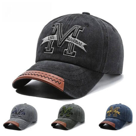 Ball Cap 4 Colors Vintage Washed Cotton Baseball Cap Large M Rhinestone Embroidery Ribbon Letter Logo Leather Patch Curved Brim Adjustable Unisex du