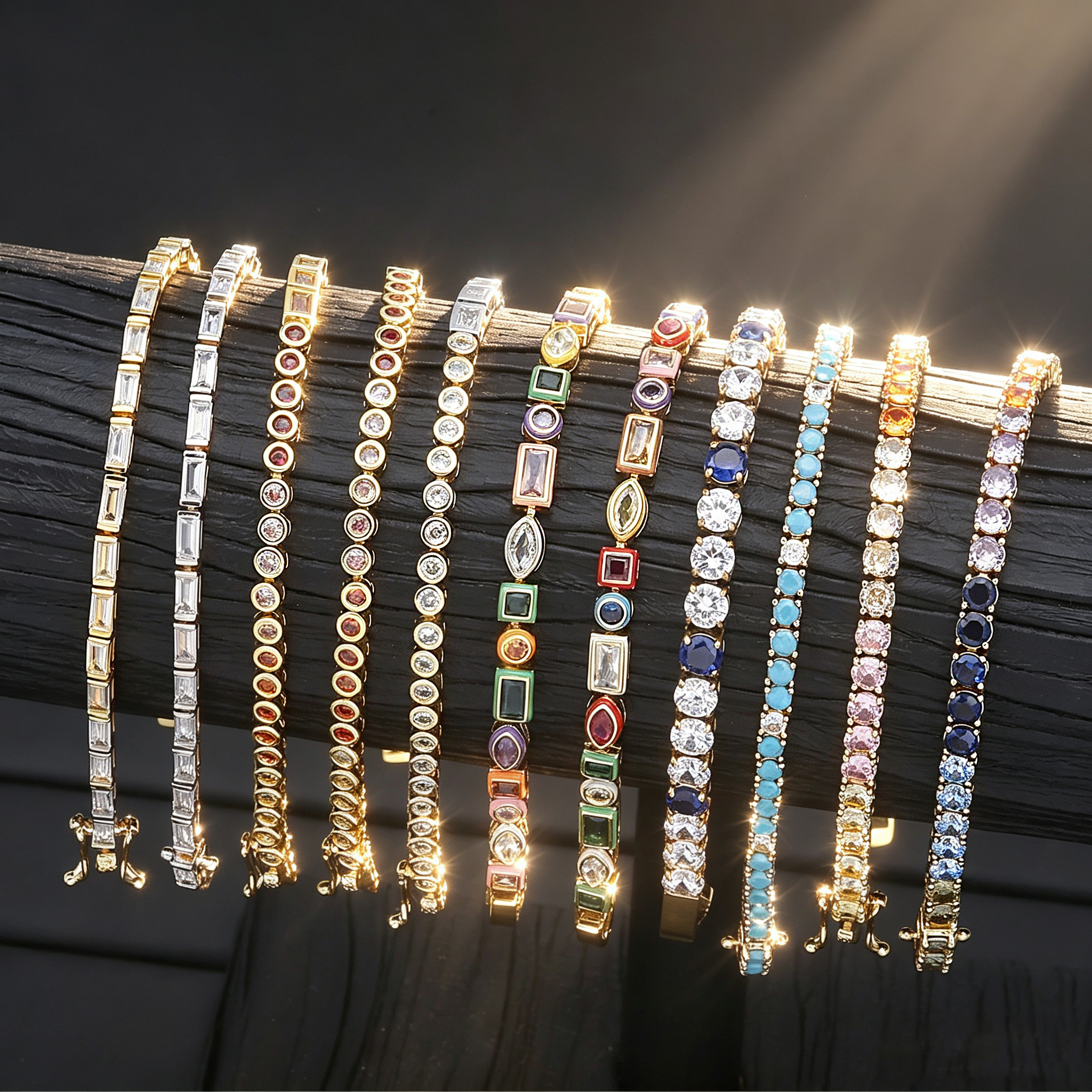 Colorful Moissanite Tennis Bracelet Gold Plated Brass Diamond Classic Geometric Shape Fashion Jewelry Elegant Personality Wholesale
