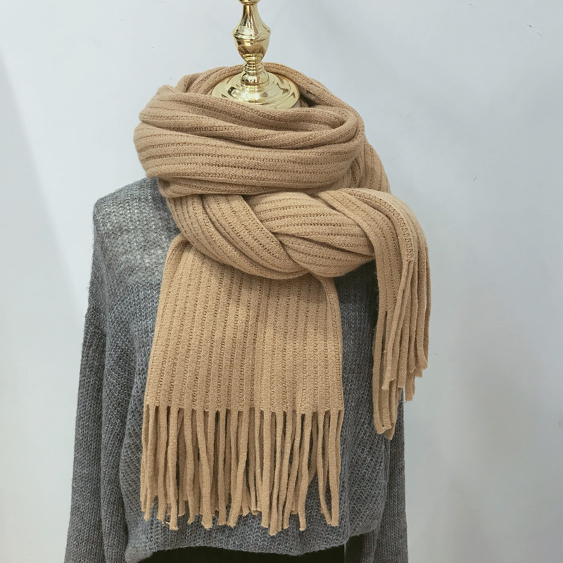 Women's Long Winter Scarf, Simple Tassel Shawl, Outerwear, Cross-border Fake Cashmere, Windproof and Warm Solid Color Scarf for Wholesale