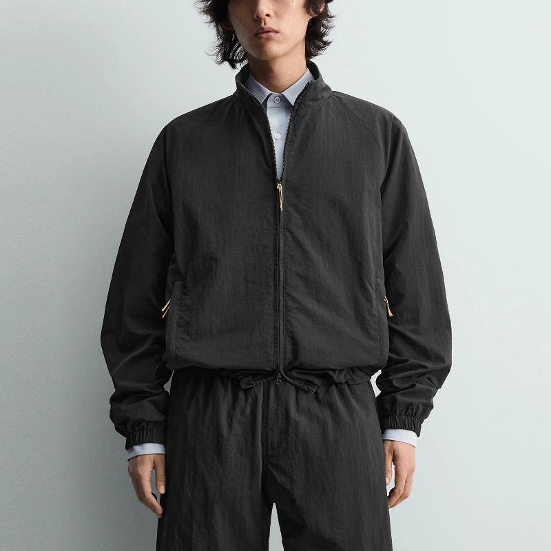 Designer Hommes Printemps Eté Léger Col Montant Zip Veste Maille Doublée Tech Tissu Lâche Casual Commuter Vêtements D'extérieur Noir Marine