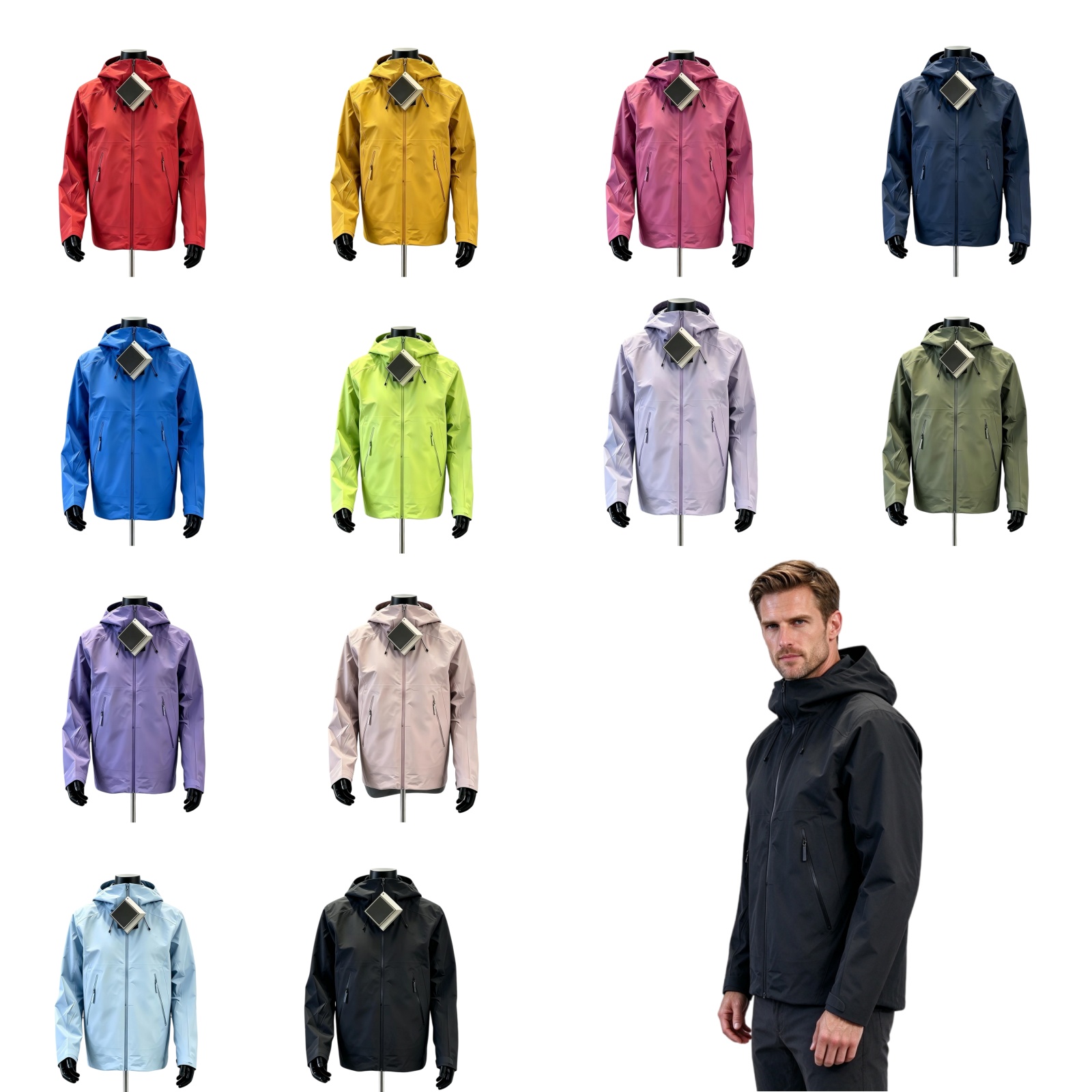 arc jacket waterproof windbreaker hard shell coat hooded zip up outdoor hiking jacket breathable rainproof ski sportswear mens outdoor jacket high q