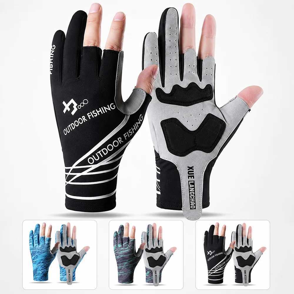 Sports Gloves Ice Silk Anti-Slip Three-Finger Gloves Fishing Riding Open Finger Thin Type Sun UV Resistant Printed Sports Gloves for Cycling Q261008