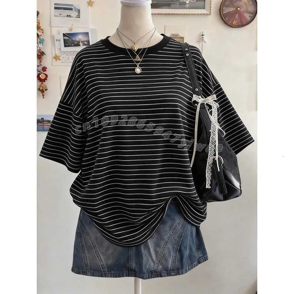 Striped WOMEN Women's T-Shirt Digital Print Casual PLUS SIZE Mid-Length Round Neck Drop Shoulder Women Tshirt Street Fashion MEN WOMEN T-SHIRT