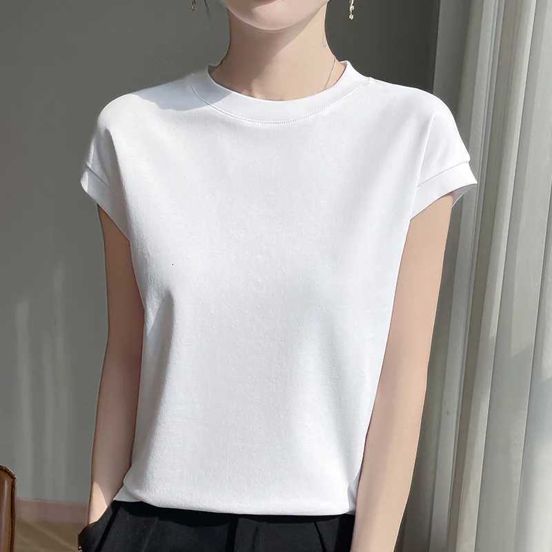 Mercerized Women's T-Shirt 100% Cotton O-neck T-shirt Summer Solid Color Sleeve Top Casual And Comfortable Short-sleeved Women's Clothes J