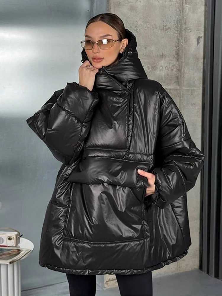 Parkas Women's Hooded Down Oversized Puffer Coat Big Pocket Drawstring Hem Long Sleeve Loose Casual Women Warm Coats 2026 Winter All-match Outf