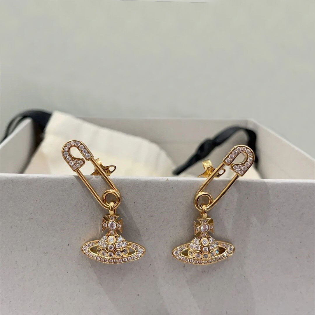 Designer Plated Gold Silver Paper Clip Zircon Saturn Pendant Earrings Fashionable High End Gift Suitable For Women To Create Exquisite And Elegant J