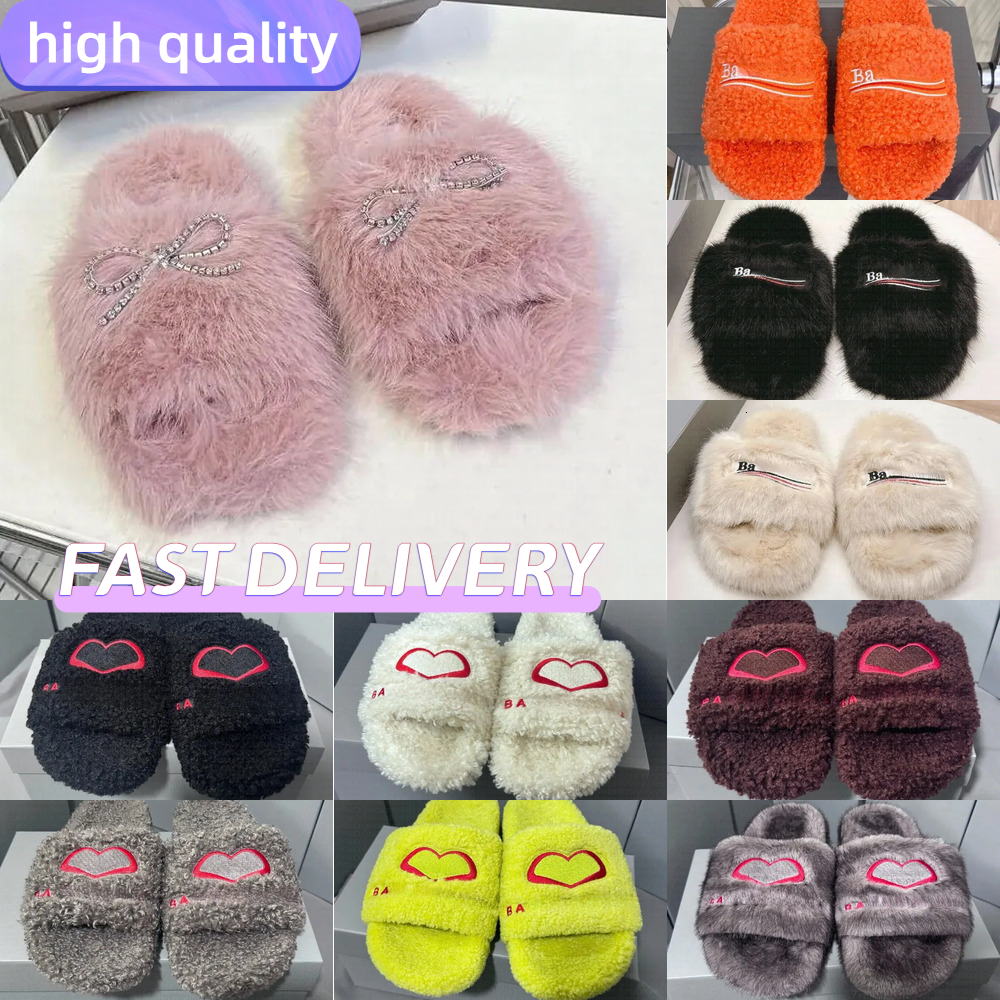 Luxury Triangle Slides Designer Men Women Slippers Ladies Wool Winter Fur Fluffy Furry Warm Letters Sandals Comfortable Fuzzy Girl Flip Flop Slipper