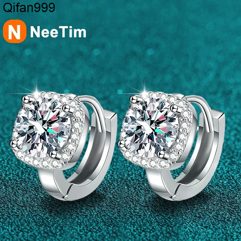 NeeTim 1ct Moissanite Earrings for Women S925 Sterling Silver with 18k Gold Plated Hoop Earring Wedding Jewelry with Certificate
