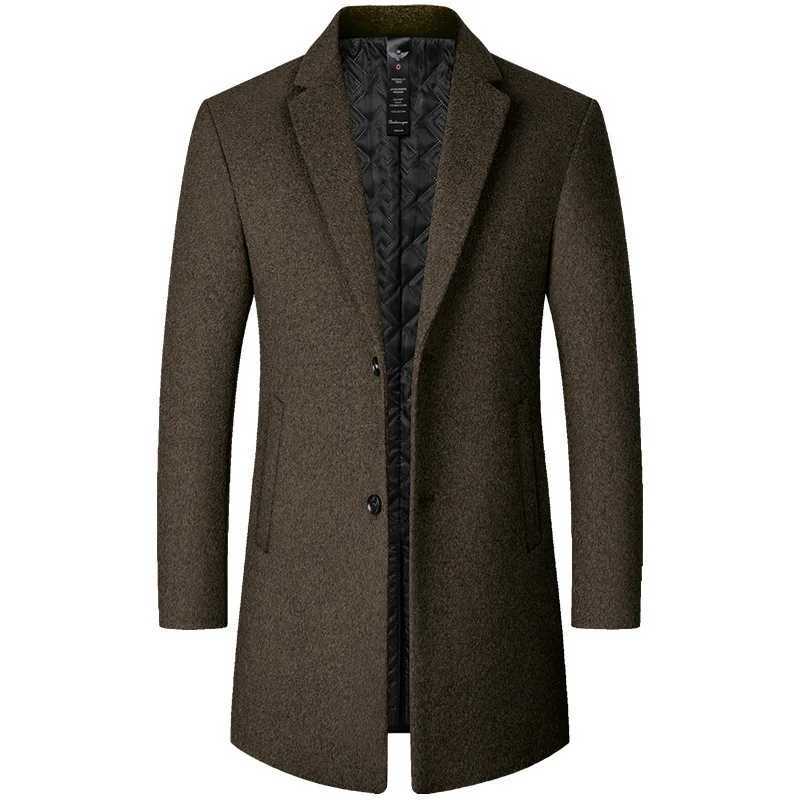 2026 New Middle-Age Men's Smooth Woolen Coat - Autumn Winter Mid-Length Casual Cold-Resistant Outerwear X261008