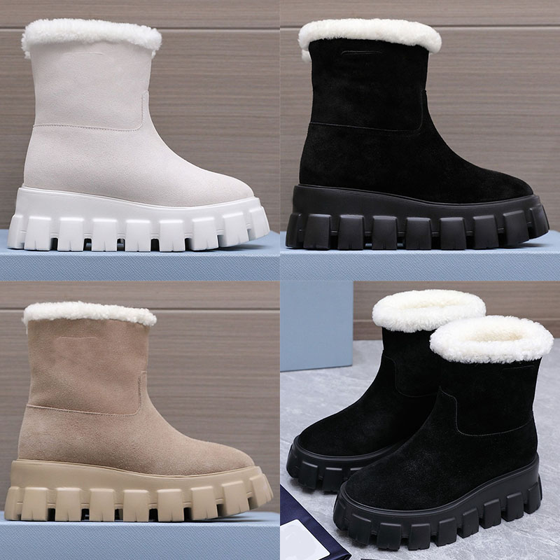Suede Leather Boots Designer Women Frosted Leather Warm Middle Boots With Thick Plush Lining Original Customized Serrated Anti Slip Sole Outdoor Fas