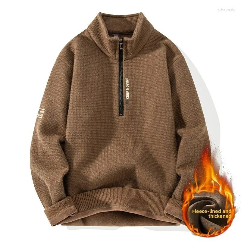 Warm Sweater Fashion Men's Knitwear Solid Color Chunky Half Zipper Thickening Luxury Clothing Turtleneck