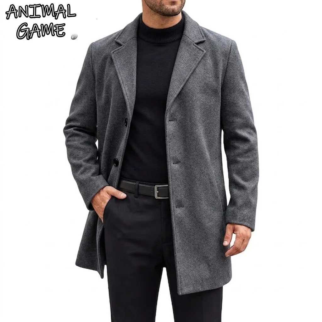 Autumn Men's Classic Blend Overcoat Mid-Length Trench Coat Business Winter Warm Jacket Lapel Casual Jacket Coat Men with Pockets X261008
