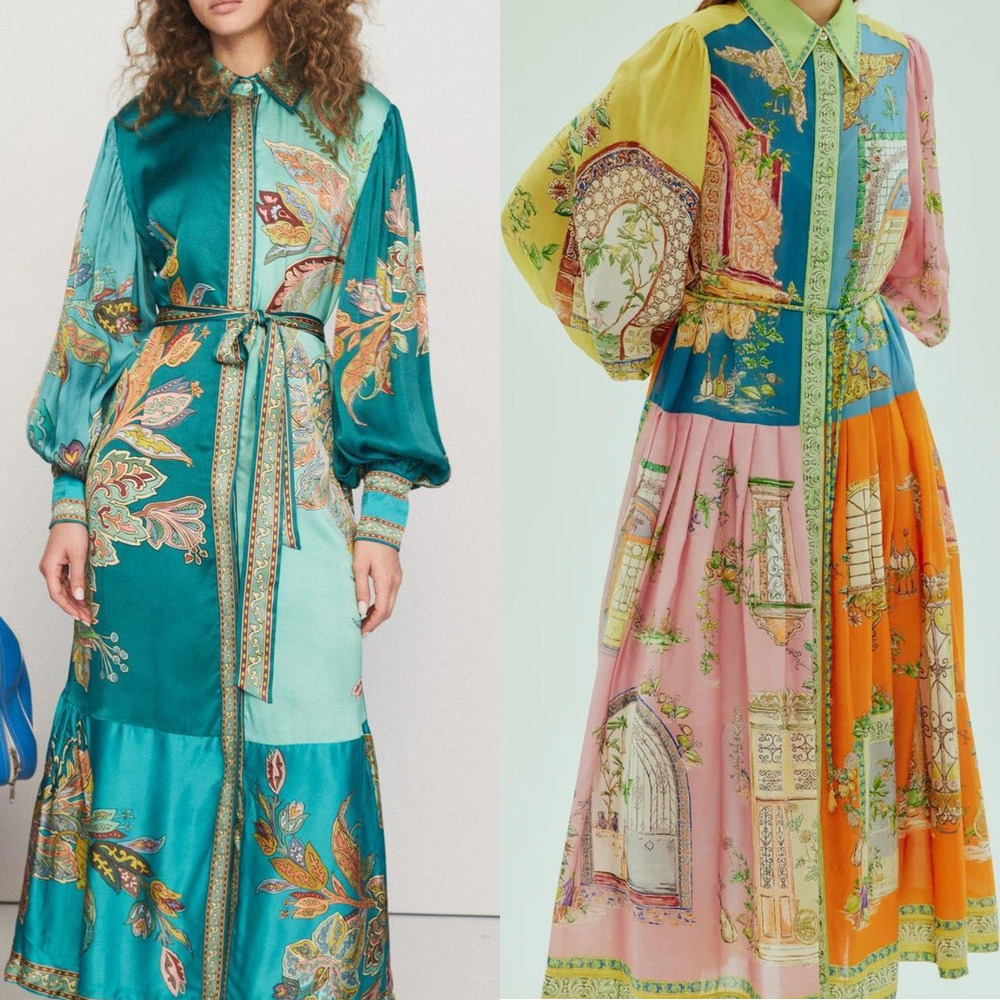 Robes pour femmes, nouvelle mode, simple boutonnage, manches longues lanterne, imprimé Graffiti, taille à lacets