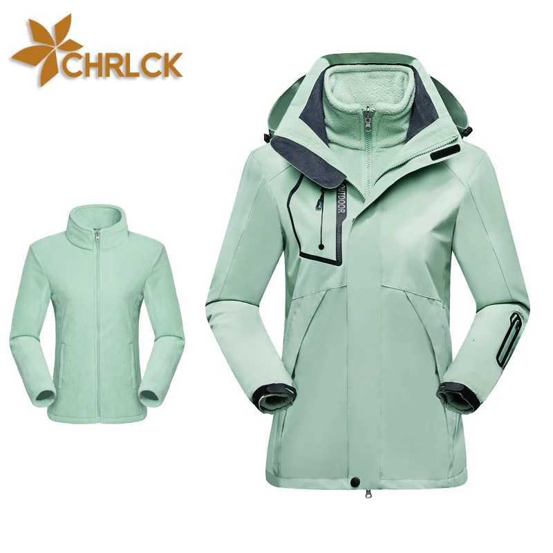 Outdoor Jackets Hoodies CHRLCK Women's 3 In 1 Thick Hiking Jacket Fleece Waterproof Winter Windbreaker Outdoor Warm Camping Jacket Women Windpr