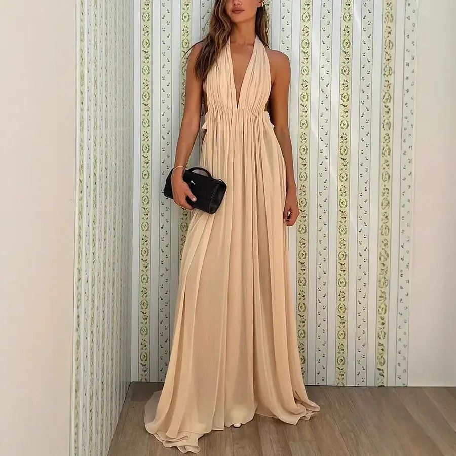 Urban Sexy Dress Sleeveless Holiday bodycon Patchwork Maxi Women Summer O Neck Solid Chic Party Hollow Out Elegant Fashion Ladies Dress Women 583