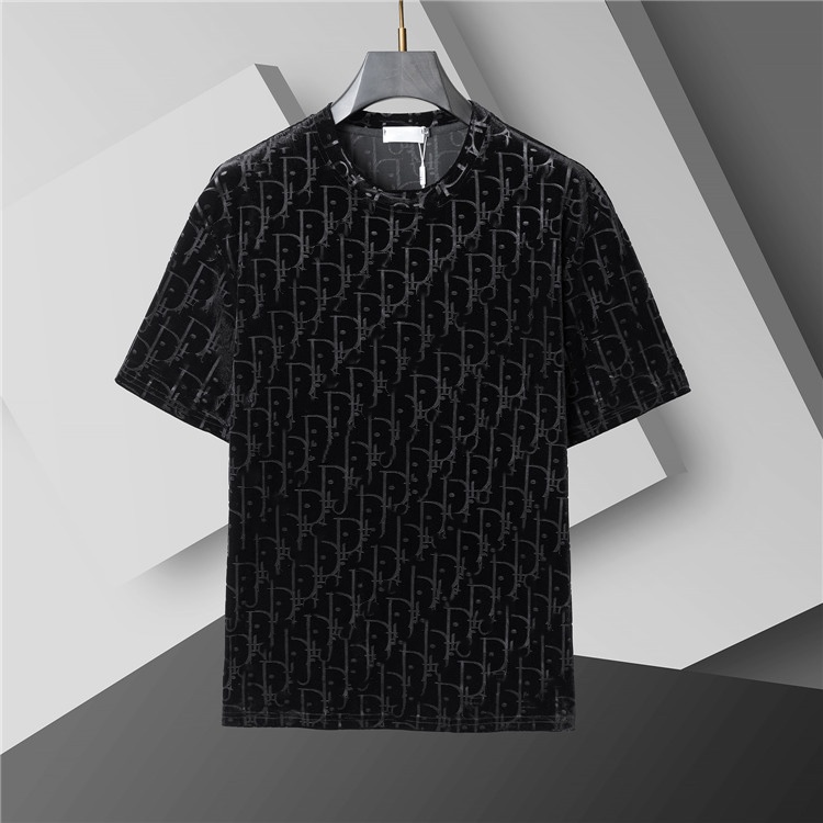 Summer new high-grade men's fashion casual all round neck short-sleeved T-shirt cotton light handsome Dimenor black white