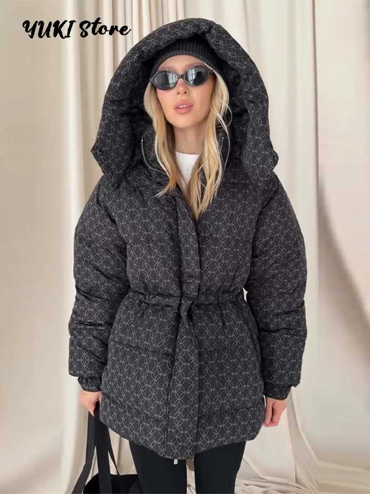 Fashion Women's Down Parkas Printed 2026 Women's Winter Down Jacket With Hood Zipper Slim Long Sleeve Warm Thicken Quilted Padded Jackets