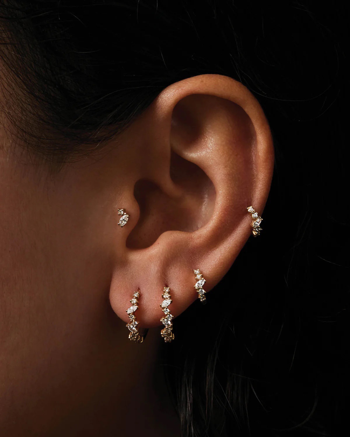 Luxurious 18K Gold Plated S925 Horse Eye Shaped Open Hoop 925 Sterling Silver Moissanite Earrings