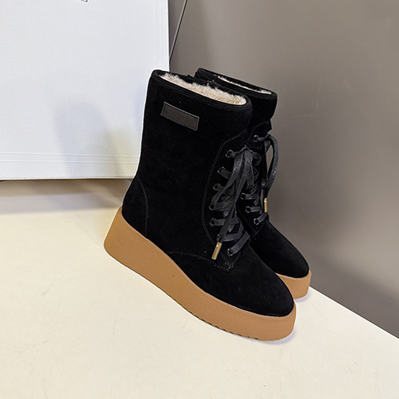 Designer Womans AUSTIN LACE UP BOOT IN SUEDE CALFSKIN AND SHEARLING Black Suede Calf Strap Ankle Boots Womens Fashion Outdoor Daily Commuter Short B