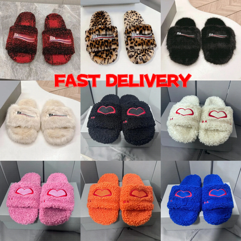 Luxury Triangle Slides Designer Men Women Slippers Ladies Wool Winter Fur Fluffy Furry Warm Letters Sandals Comfortable Fuzzy Girl Flip Flop Slipper