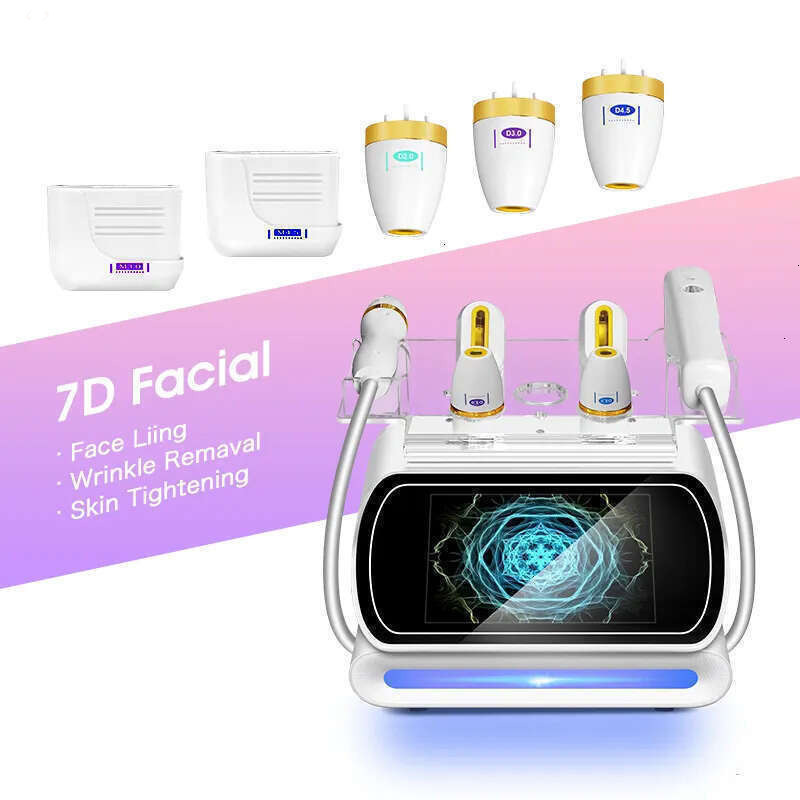 Non Invasive Ultrasound Cartridges 7D Face Lifting Wrinkle Removal High Intensity Focused Ultrasound Skin Repairing 2 Handles Skin Anti-Aging Machin