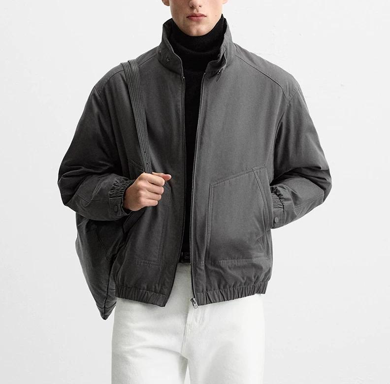 Men's Lightweight Padded Jacket Long Sleeve Stand Collar Zip Up Loose Fit Solid Color Warm Casual Coat Designer