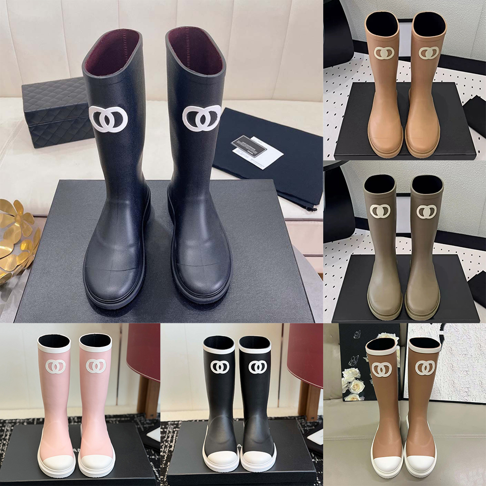 Designer CC Logo Rain Boots Women Luxury Boot Rubber Fall Winter Summer Knee High Quality Slip On Classic 22 Casual Waterproof Footwear Cowboy booti