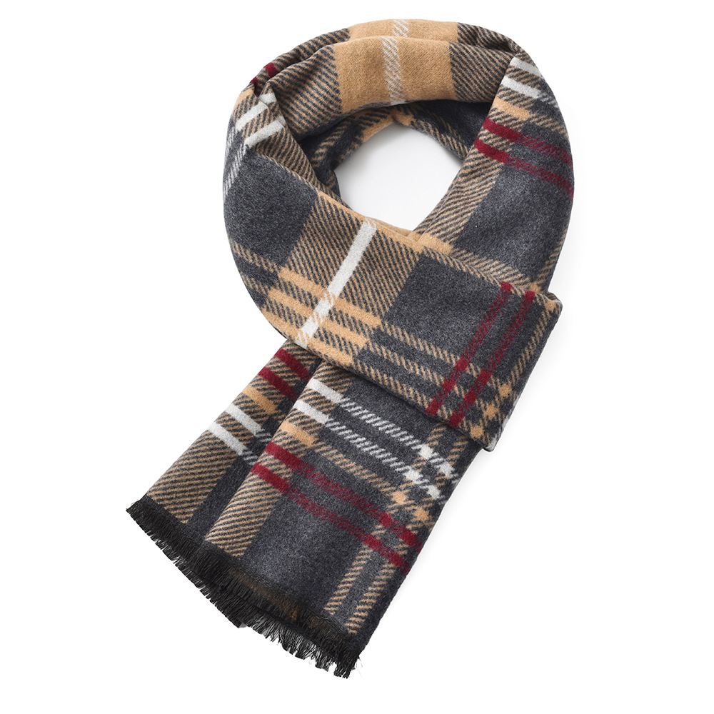 Men's Autumn and Winter New Style Wool Scarf, Checkered Stripe, Versatile, Simple, Thick and Warm Neck Warmer, Korean Style High-end