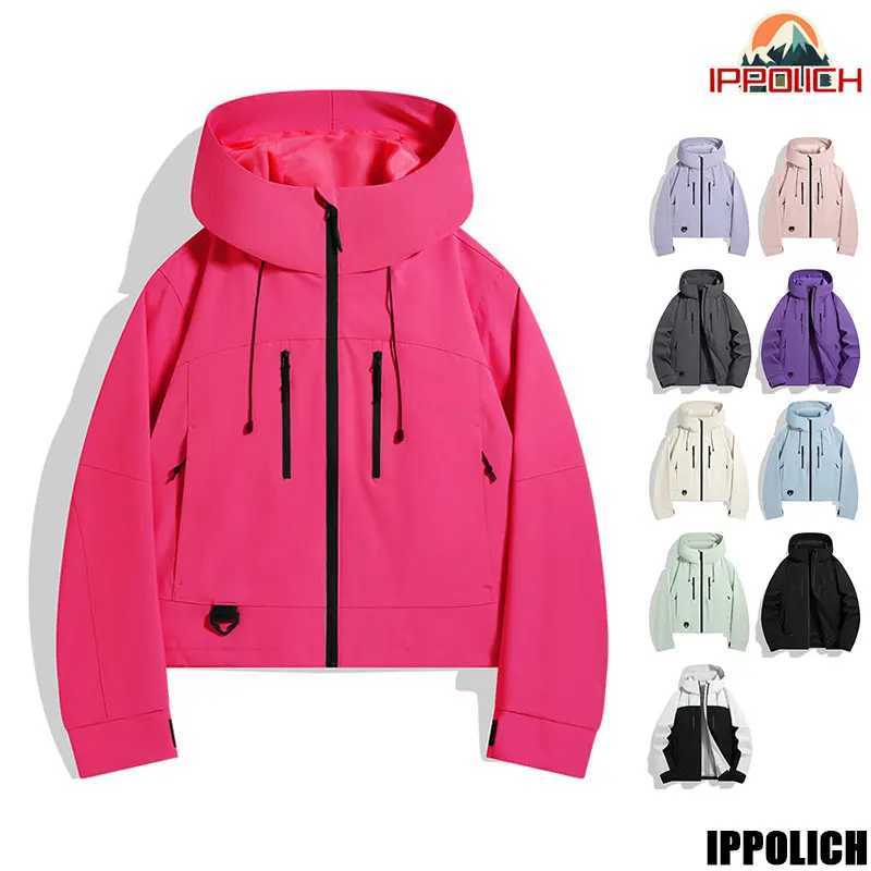Outdoor Jackets Hoodies Autumn Hiking Jacket Men Outdoor Waterproof Climbing Hooded Coat Women Zippered Pocketed Windproof Jacket Breathable Travel