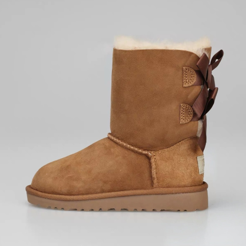Children's sweet bow boots leather kid's snow boots solid winter girls' shoes boot