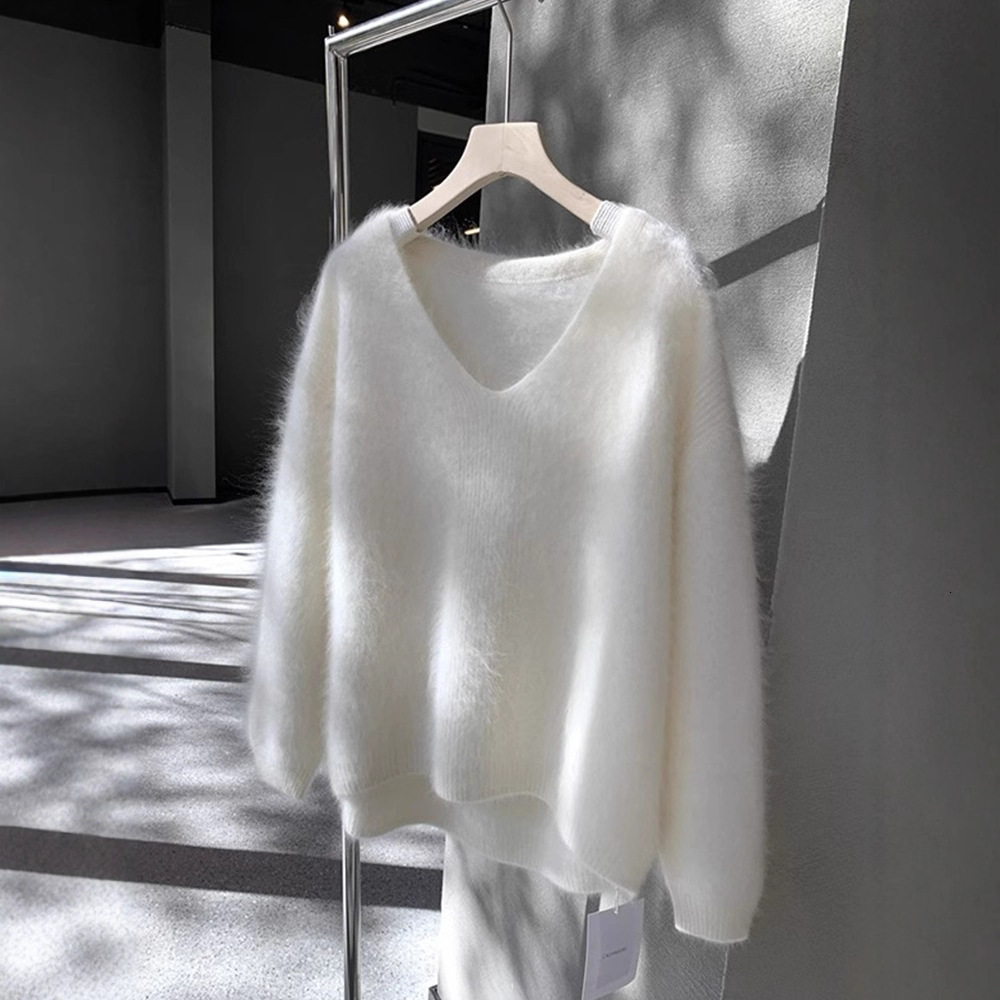 2026 New Design White V-neck Hooded Sweater For Women - Autumn/winter Style - Thick And Fashionable - Casual - Versatile - Loose Long-sleeved Top