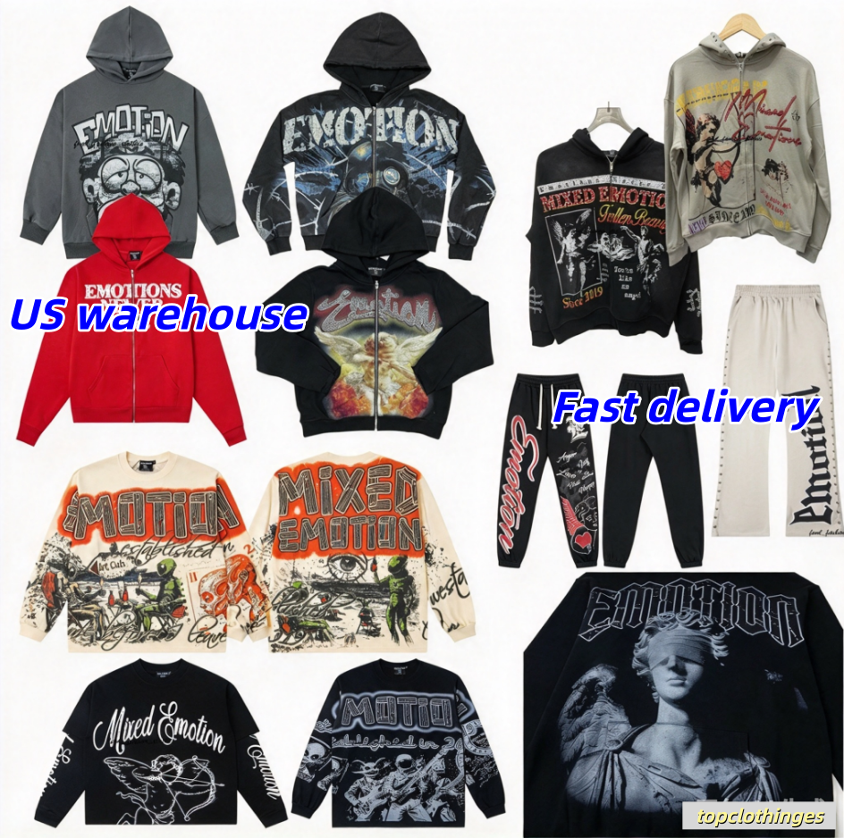 Mixed Emotions Rhinestone Graphic Pullover Sweatshirt Men Loose Fit Y2K Hip Hop Long Sleeve Sweat Top Campus Casual Fashion Streetwear US Size S-XL