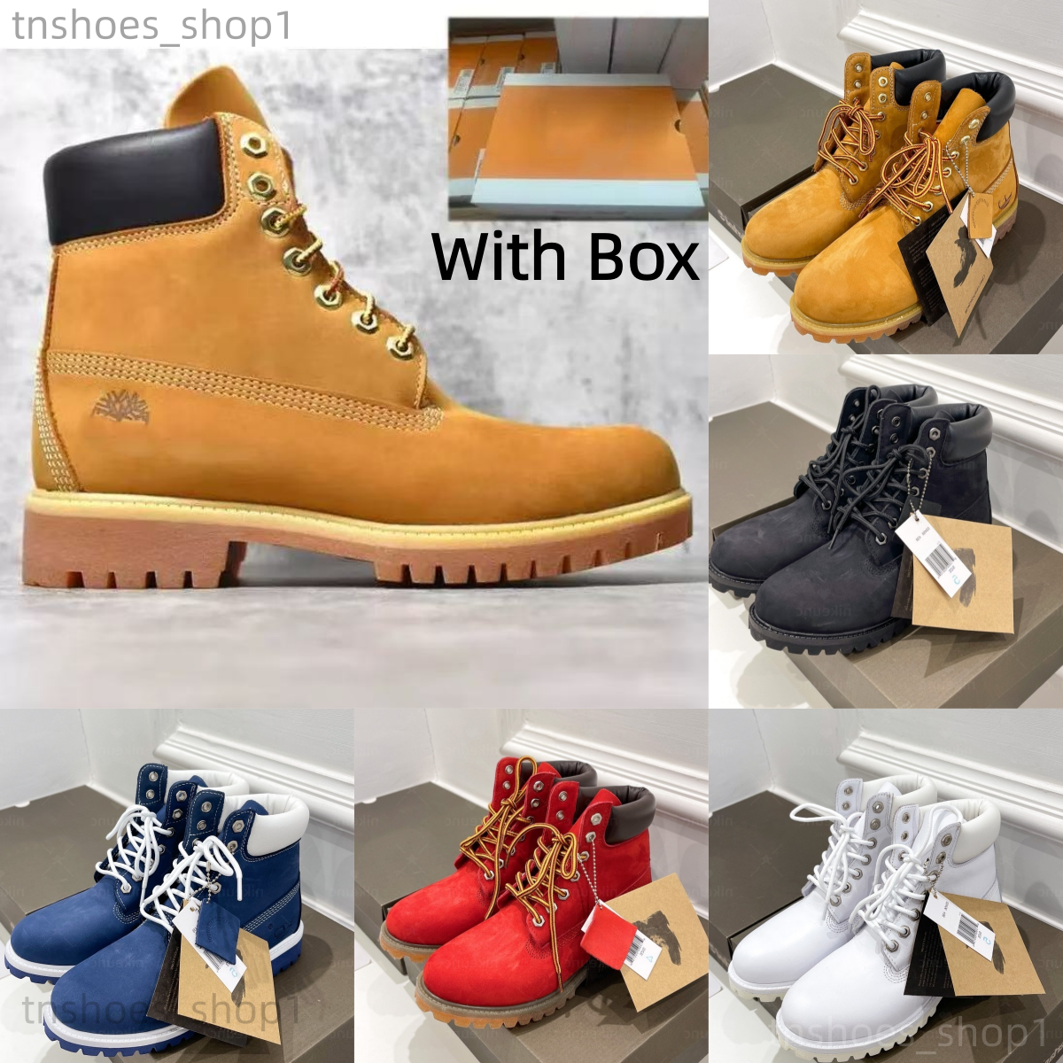 Tims boots designer boots rain boots outdoors mens womens waterproof boots classic Martin Shoes cowboyboots Rhubarb Red Blue Black Camo Military Pin