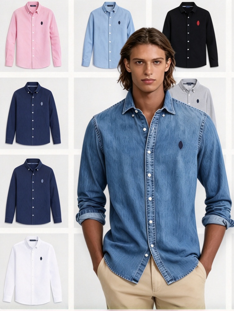 Men's Embroidery Pony Long Sleeve Shirt Casual Button Down Social Business Dress Shirt For Men Women Regular Fit Size M-XXL