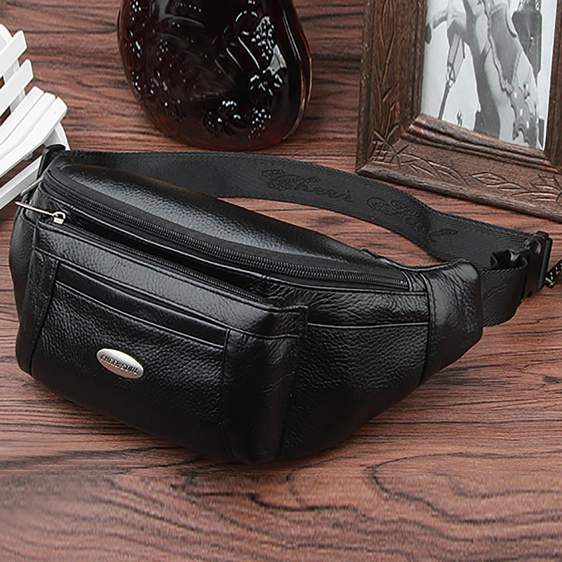 Men Waist Fanny Pack Belt Bag Purse Genuine Leather MultiPocket Travel Male Cowhide Crossbody Sling Chest Hip Bum Bags 261009