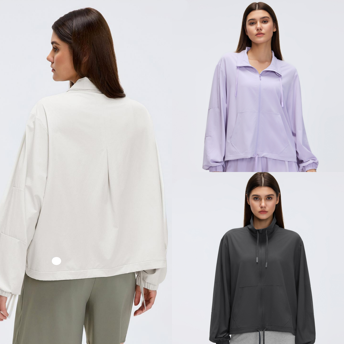 UU-L5715 Manteau de sport de fitness coupe ample pour femmes, haut d'été léger athlétique à manches longues avec taille réglable, veste à fermetu