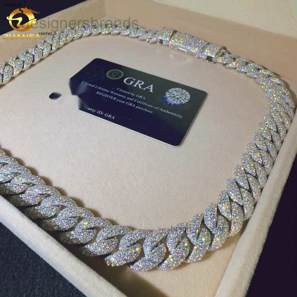 Hip Hop Jewelry Men Cuban Necklace Sterling Silver 925 D Color VVS Moissanite Diamond 15MM Width Cuban Link Chain