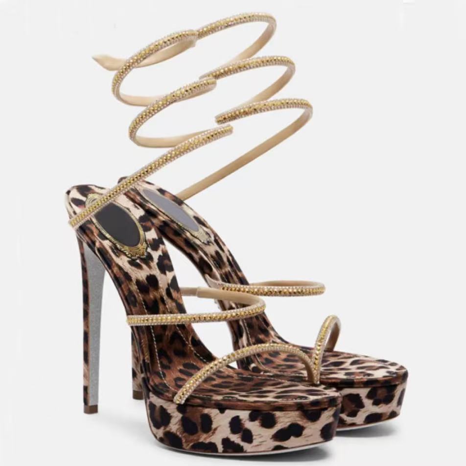 Lampada di cristallo Sandali con plateau Scarpe eleganti da donna Designer con tacco alto a spillo Caviglia avvolgente Scarpe da sera per discoteca