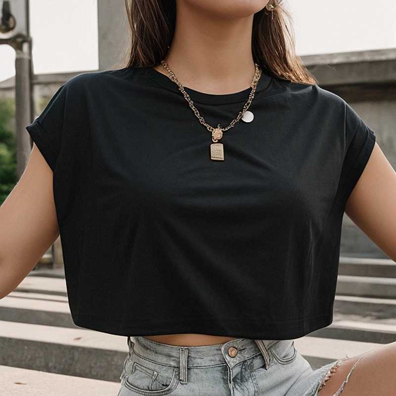 Clothes Women's T-Shirt Woman Summer 2026 O-neck Batwing Sleeve Crop Top Solid Color Loose Female Clothing Sexy Y2k T-shirt Comfortable Elastic