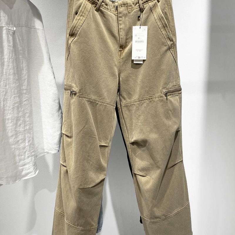 Men's Heavyweight 100% Cotton Design Cargo Pants, Loose Fit, Washed Pleated Straight-Leg Casual Work Trousers for Autumn and Winter