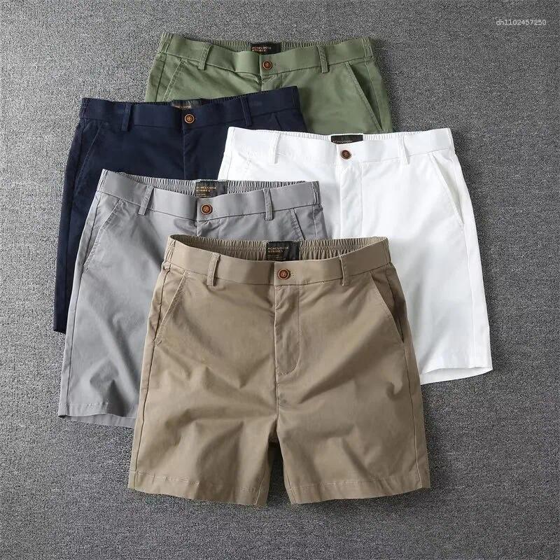 Summer Men's Casual Sports Shorts Pure Cotton Washed Elastic Waist Youthful Straight Leg Length Outerwear Mid-Pants