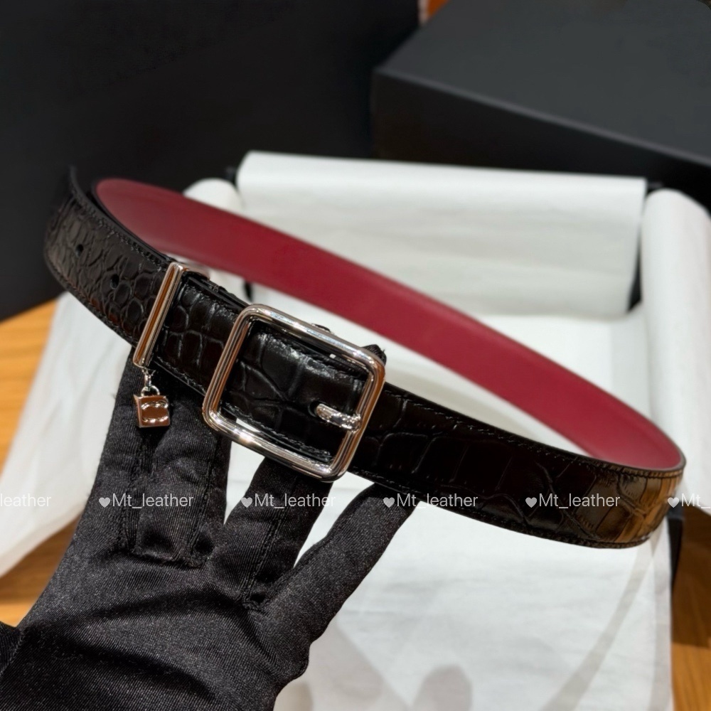 New Fashion Designer Belt Luxury Brand Women Belt Designer Leather Belt 2.5cm 3cm Square pin buckle belt with Small lock charm croc embossed smooth