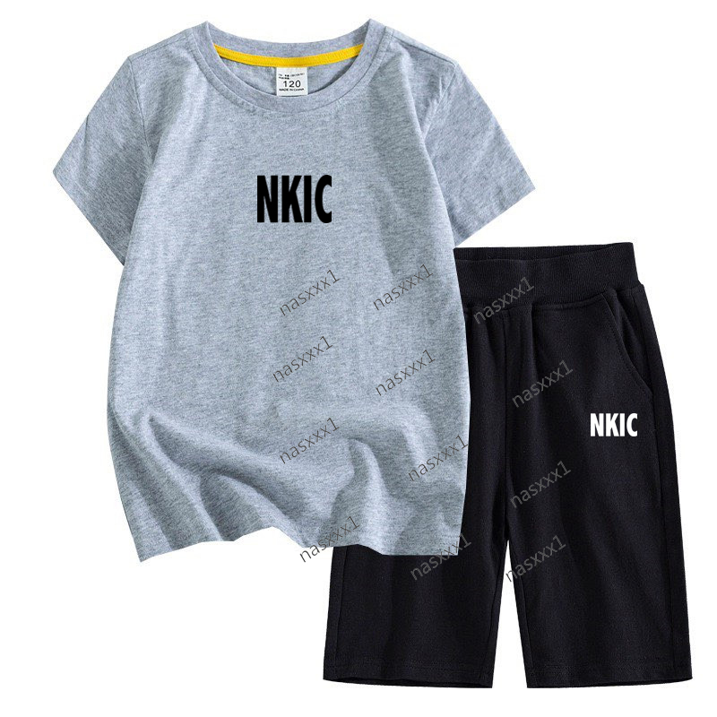 Été enfants vêtements bébé t-shirt pantalon court survêtement garçon 100% coton gris t-shirt costume garçon shorts costume enfant marque vêtement