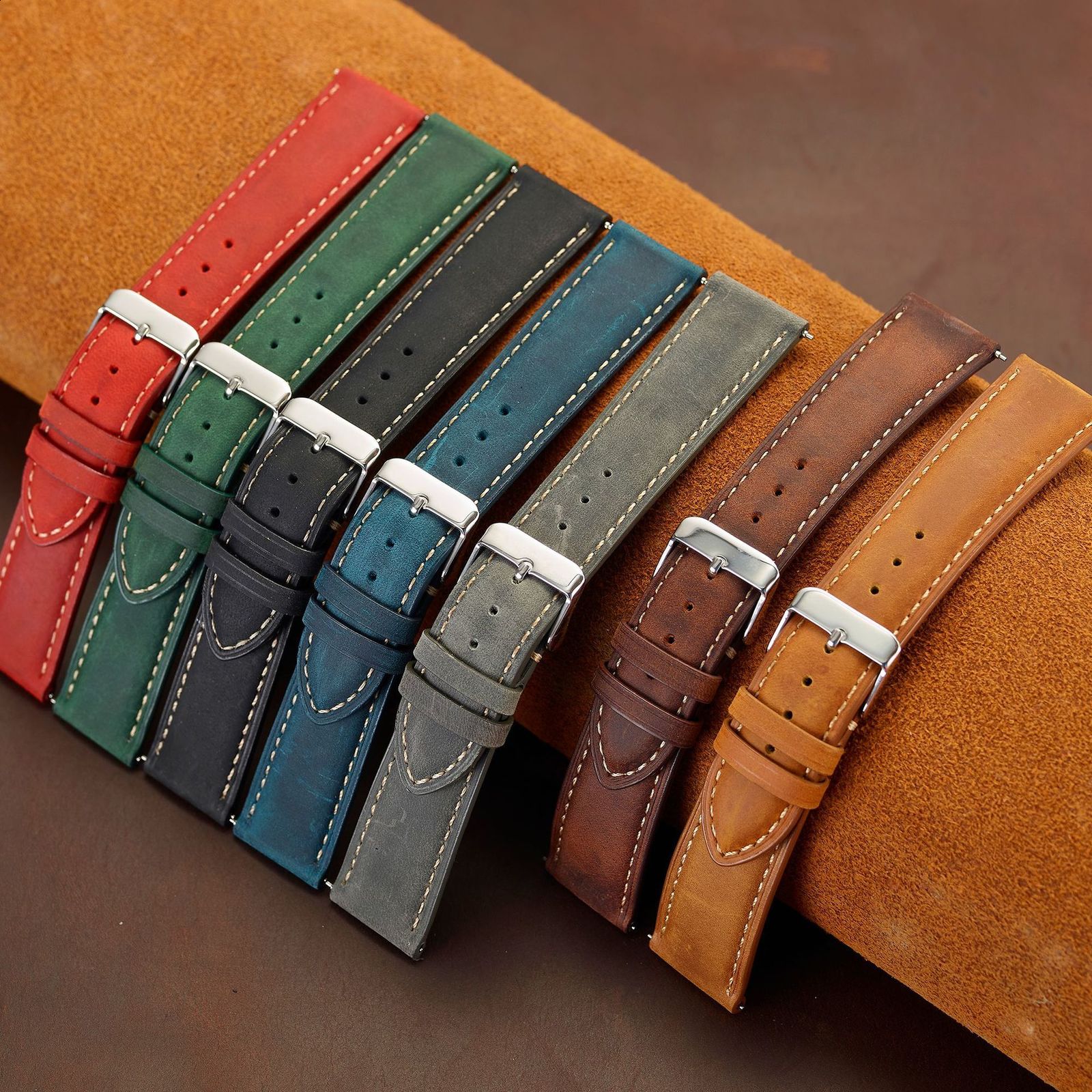 18mm 20mm 22mm Vintage Suede Cowhide Leather Watch Strap Handmade Band Gray Brown Black Quick Release Bracelet for Men Wome260928