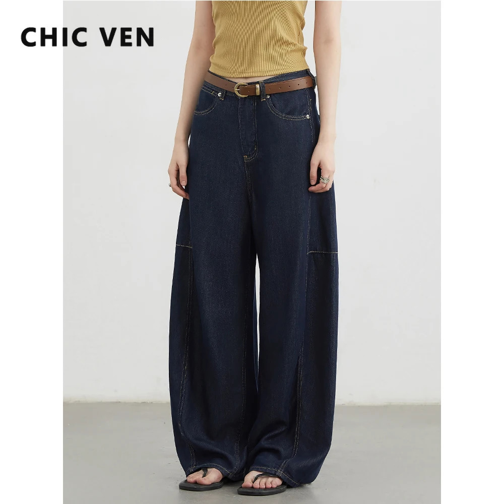 CHIC VEN Women's Jeans Loose Casual High Waist Split Female Wide Leg Denim Pants Spring Autumn 261008
