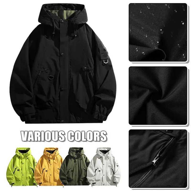 Outdoor Jackets Hoodies Men's Hiking Jacket Women Waterproof Hooded Jackets Outdoor Camping Large Pocket Coat Autumn Solid Color Scratch-Resist
