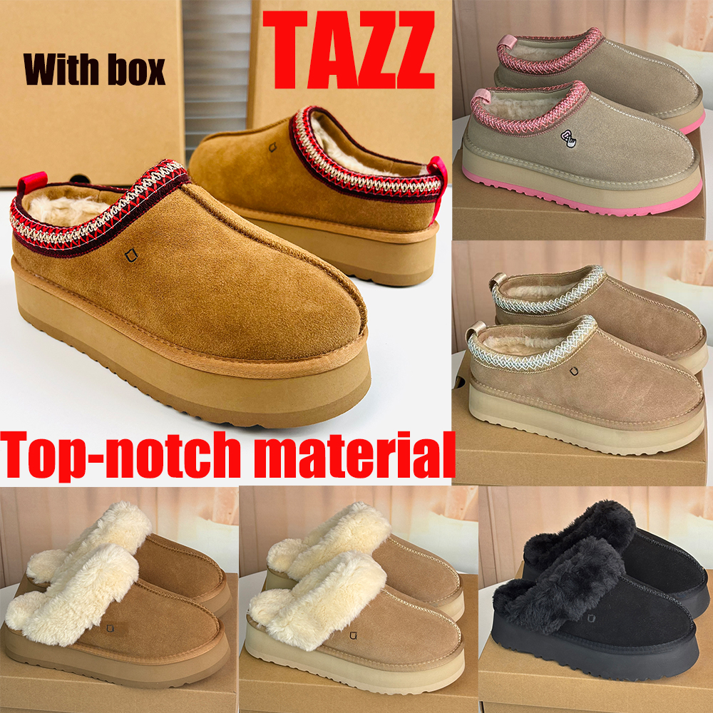 Classic Tasman Slippers Tazz Sand Yellow Fuzzy Shoes Men Winter Snow Insulated Boots Suede upper, wool plush insole Women Designer Slippers Fall win